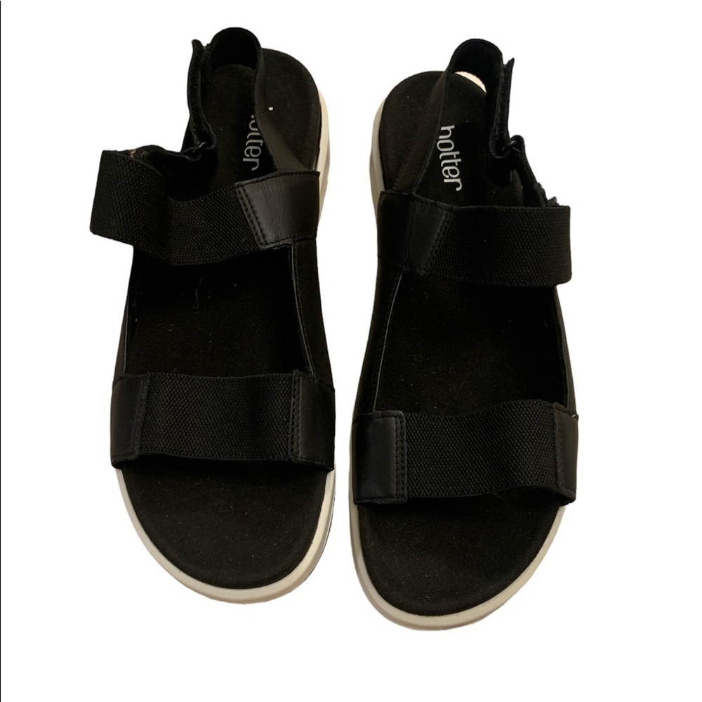 Hotter Step Comfort Black Leather Elastic Straps Sandal Size 11 (UK 9)